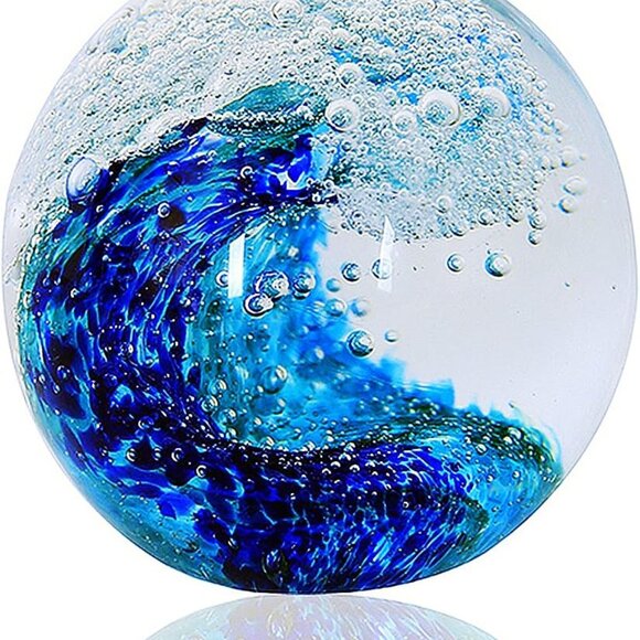 Hand Blown Glass Figurines Ball Ocean WavesPaperweight Glass BallHome Decor Co